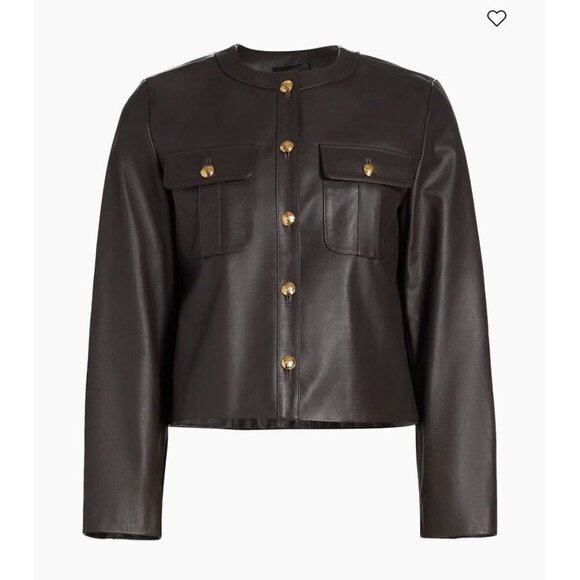 Nili Lotan Jackets & Blazers - Nili Lotan Kitra Cropped Leather Jacket Brown Size Small Smooth Gold Buttons